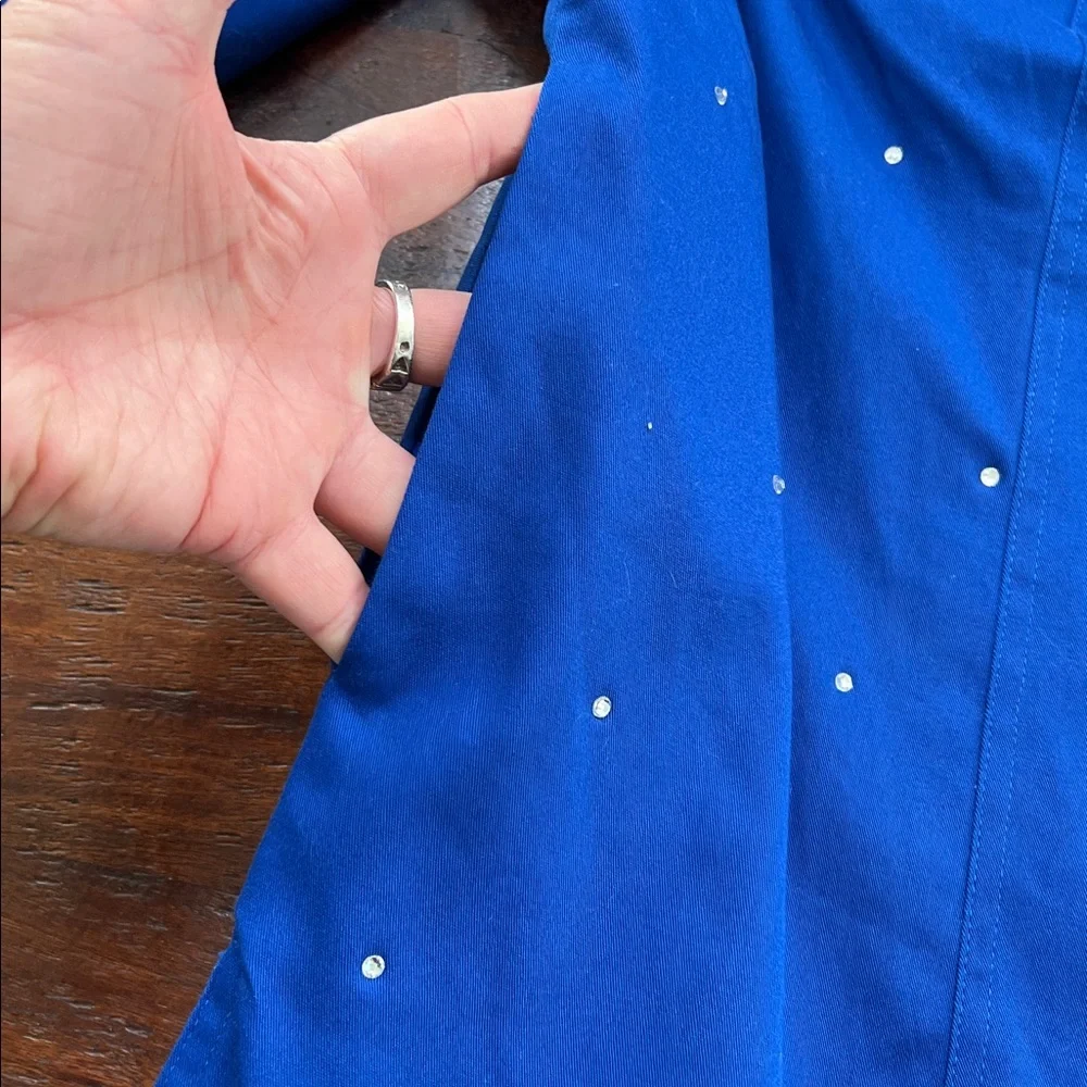 Quacker Factory Zip Front Embellished Reversable Jacket Royal Blue/White Floral
